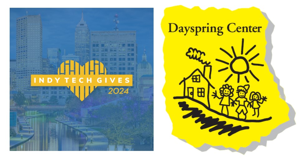 Indy Tech Gives 2024 logo and Dayspring Center logo